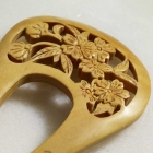 Japanese Boxwood Round-Top Ornate Hair Fork with Cherry Blossom